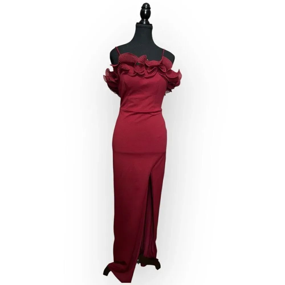 NWOT City Triangles Womens Ruffled Maxi Dress Burgundy Size XS